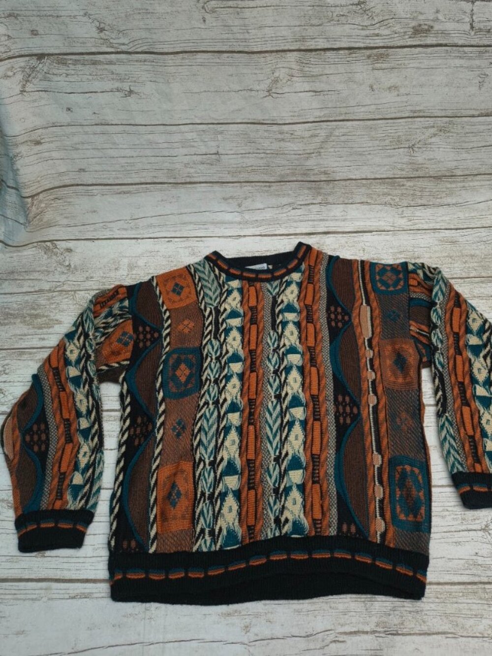 Giovanni Uomo Italy Geometric 3D Knit Coogi Style Biggie Knit Sweater Size 48